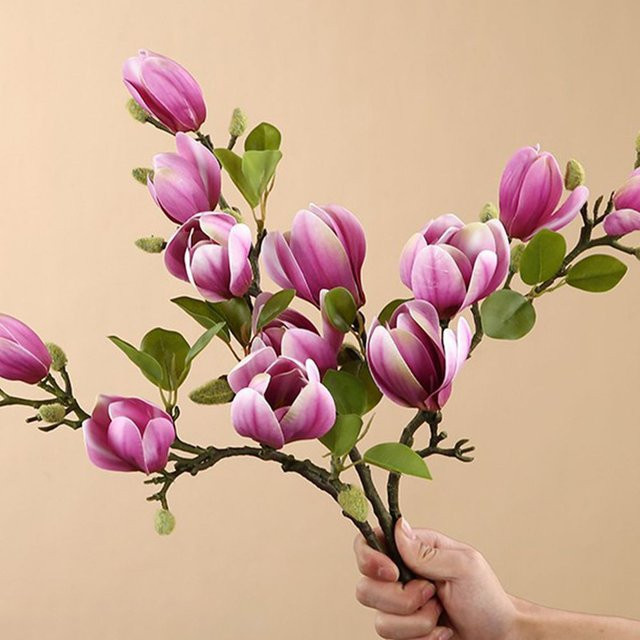 Künstliches Magnolia Bouquet aus Seide in Pink und Lila für Hochzeiten, Tischdekoration und Garten - Bild 1