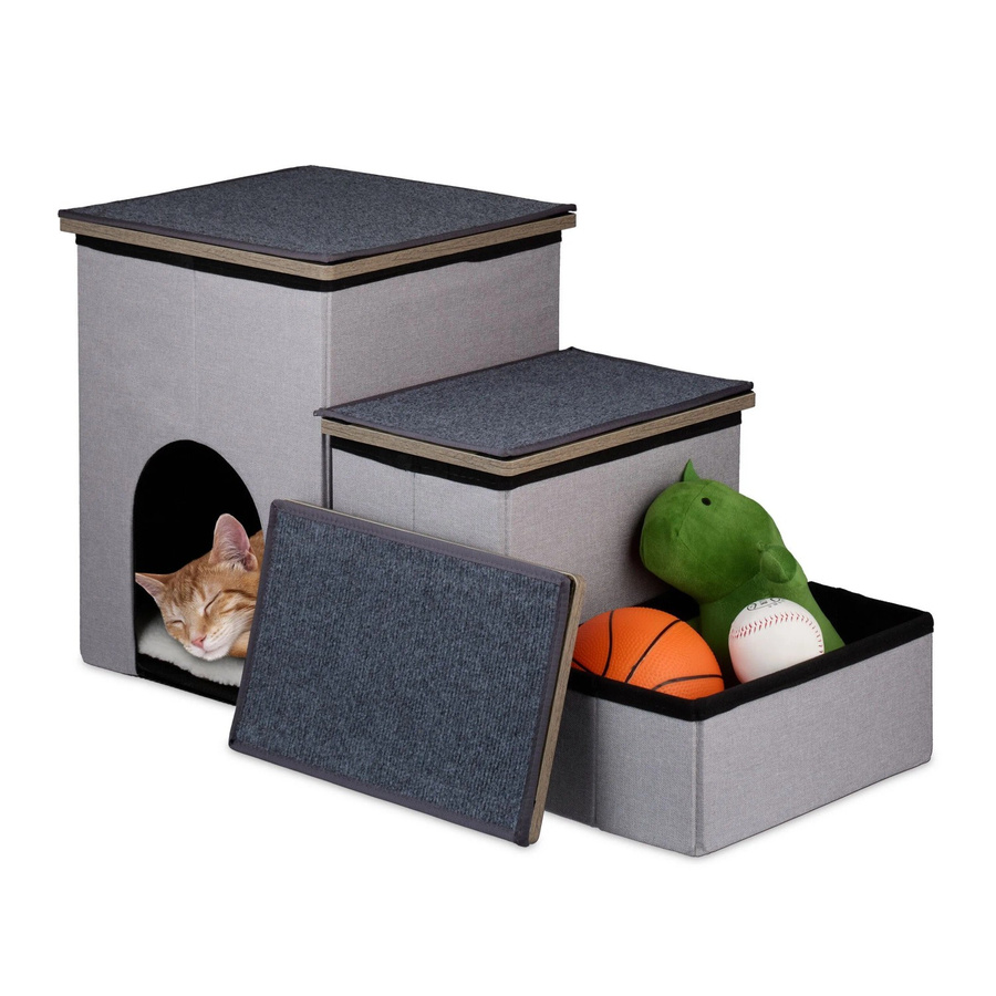 Relaxdays Hundetreppe mit Höhle, faltbar, Grau Schwarz, Polyester und MDF, B/T/H: 72 x 41,5 x 33 cm - Bild 2