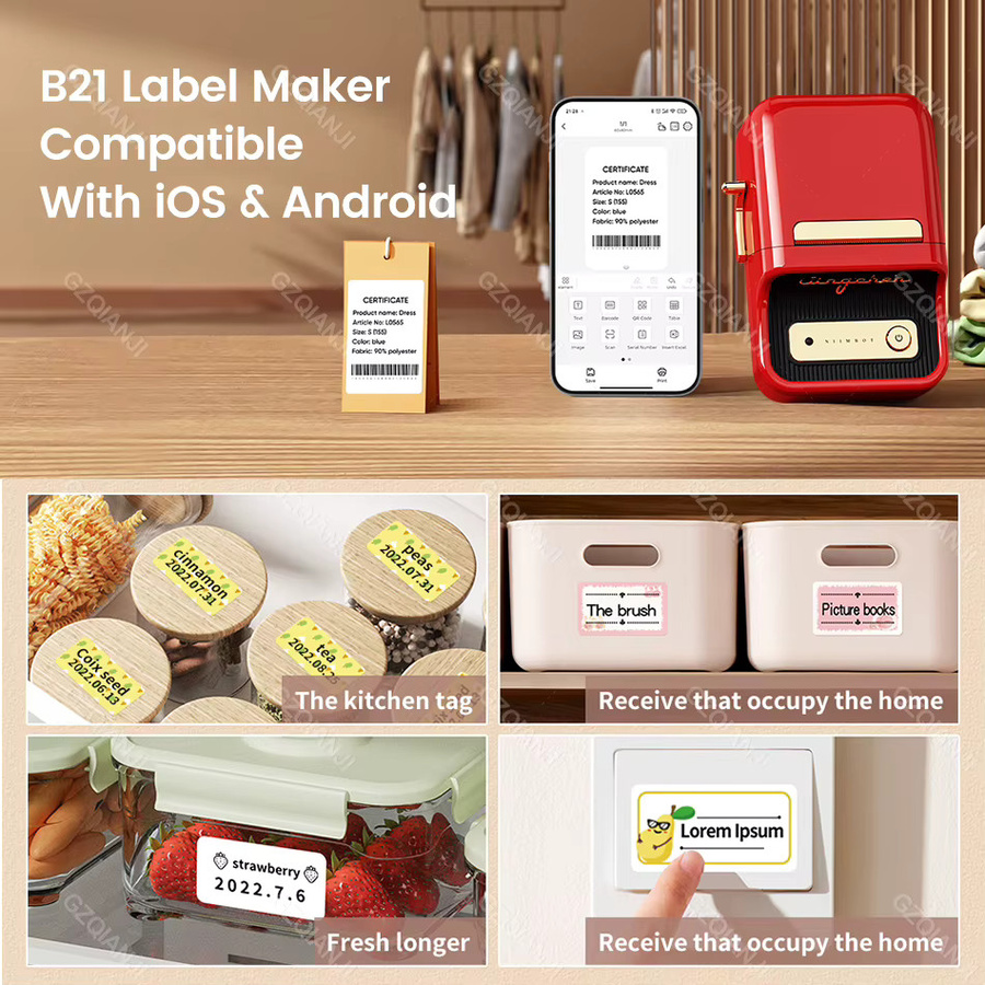 Niimbot B21 Drahtloser Bluetooth Thermo-Etikettendrucker für Barcodes und Preisschilder, tragbarer Mini-Etikettendrucker für Breiten von 20 mm bis 50 mm - Bild 5