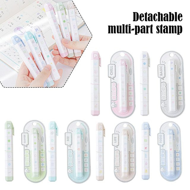 Kawaii Stempelset im Stiftstil für Tagebuch und Planer, selbststempelnd, braun und mehrfarbig - Bild 1