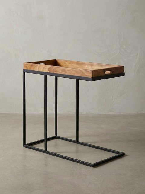 Beistelltisch KADIMA DESIGN aus Massivholz in Braun mit Metallgestell, B/T/H: 70 x 65 x 34 cm - Bild 1