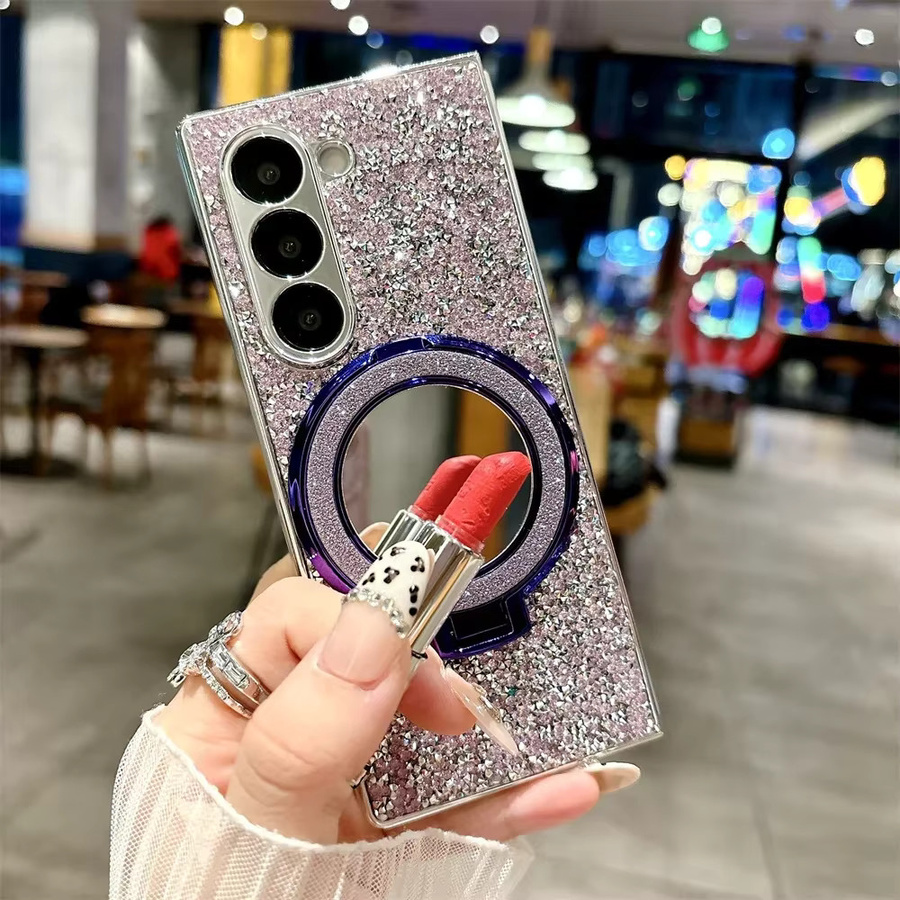 Glitzernde Magnet-Handyhülle mit Spiegel-Ständer für Samsung Galaxy Z Fold 7, 6, 5, 4 in Lila - Bild 2