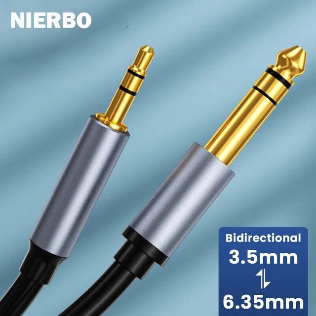 NIERBO Bidirektionales Stereo-Audio-Kabel mit 6,35mm 1/4 Zoll Stecker auf 3,5mm 1/8 Zoll Stecker für Gitarre, iPod, Laptop und Verstärker, Länge: 1,22 m - Bild 1