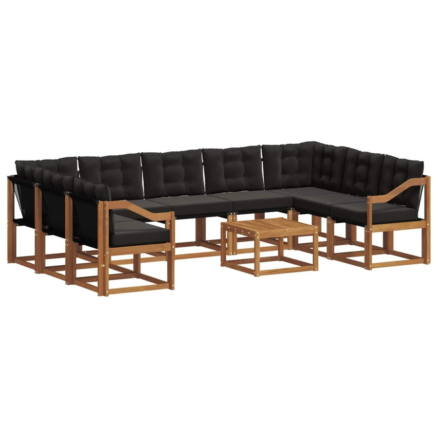 vidaXL Outdoor-Sofagarnitur L-Form aus Akazienholz mit Kissen und Couchtisch, Braun und Schwarz - Bild 2