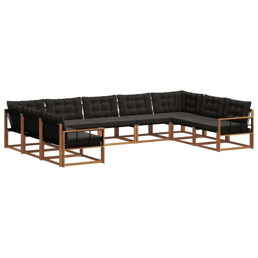 vidaXL Outdoor-Sofagarnitur 9-tlg. in L-Form aus Akazienholz mit Textilene und Kissen, Natur und Schwarz - Bild 2