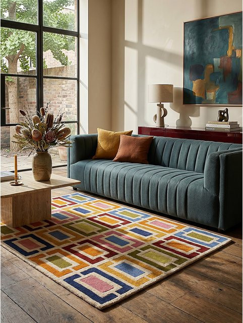 Wollteppich Kadima von DERWENT mit geometrischem Muster in Orange-Bunt, Breite: 200 cm, Tiefe: 290 cm - Bild 1