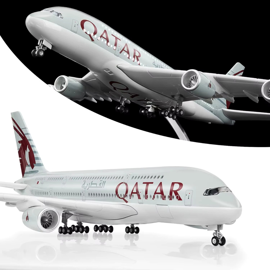 Hang Kun A380 Qatar Airline Druckguss-Flugzeugmodell, Maßstab 1:160, mit Licht und Rädern - Bild 3
