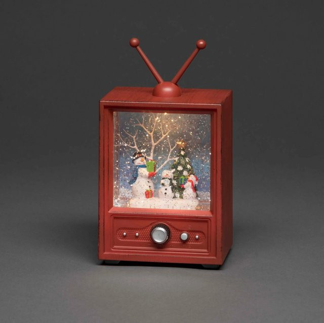 Konstsmide Weihnachtsdekoration Fernseher mit 3 Schneemännern und warmweißem LED-Licht in Weiß - Bild 1