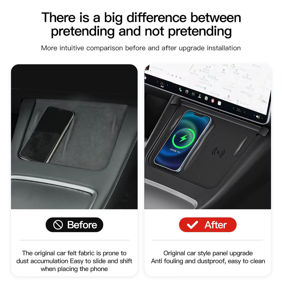 YZ Anti-Skid Silikon Pad für Tesla Modell 3 Y Highland Juniper 2021-2025, kabelloses Lade-Zubehör, Schwarz - Bild 3
