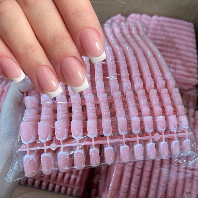 MAFANAILS Kunstnägel, kurz, quadratisch, Sarg-Form, rosa, glänzend, 120 Stück - Bild 1