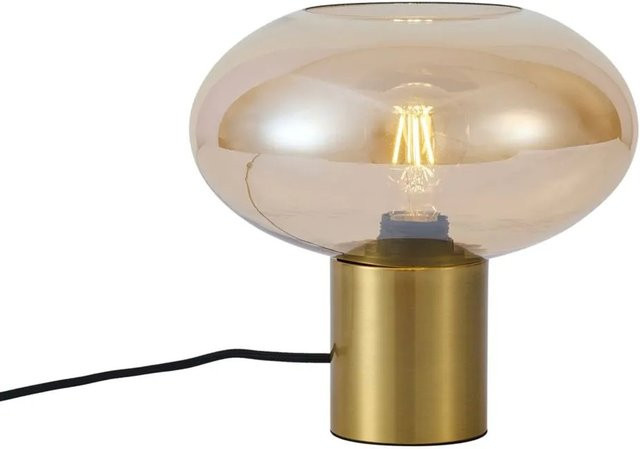 QAZQA Design Tischleuchte aus Messing mit bernsteinfarbenem Glas Umbrella und E27 Fassung in Gold - Bild 1