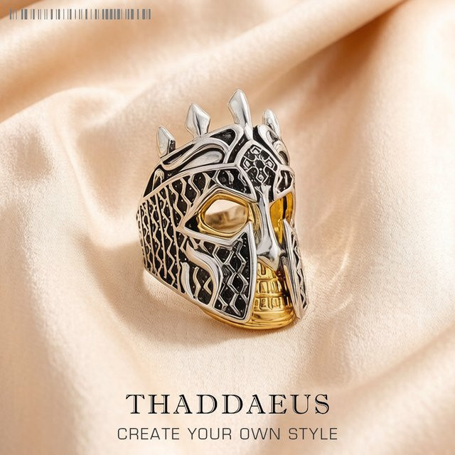 Thaddaeus Ring Ritterhelm, 925 Silber, Gelbgold vergoldet, Unisex - Bild 1