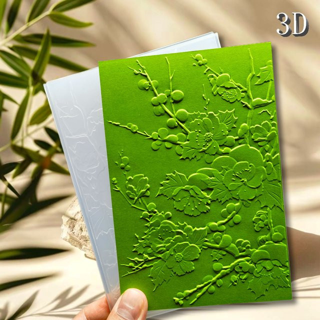 3D-geprägter Ordner mit verschneiter Pflaumenblüten-Landschaft für DIY-Kunsthandwerk, Scrapbooking und Papierkartenherstellung - Bild 1