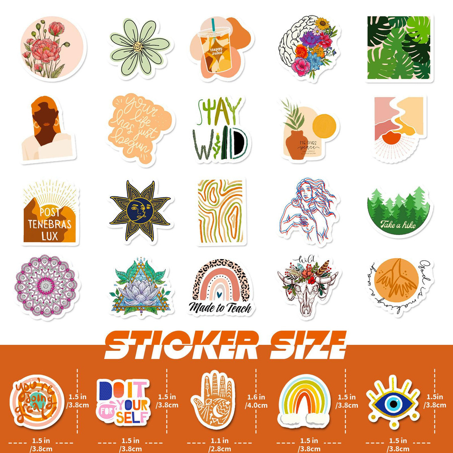 100 Stück Boho Blätter Aufkleber im Retro-Stil mit floralem Design, Größe: 4 cm - Bild 2