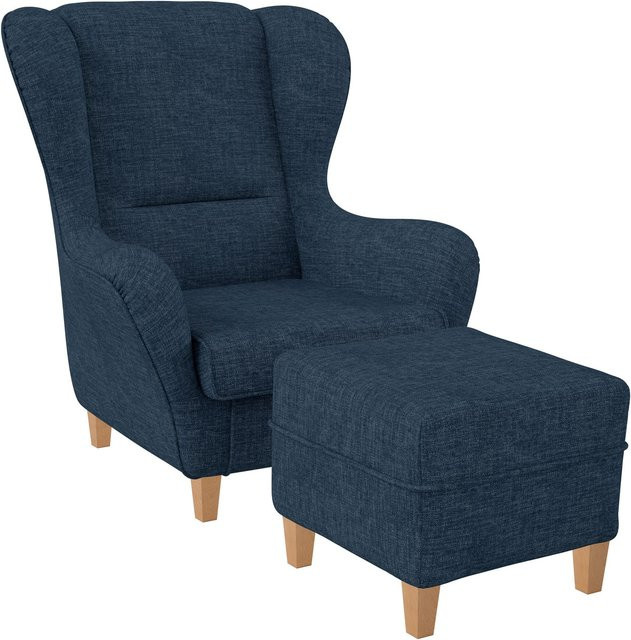 Supellex Sofia Ohrensessel mit Hocker Design Vienna in Dunkelblau - Bild 1