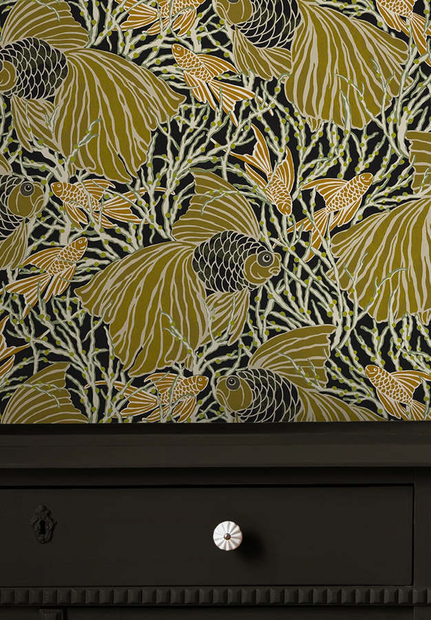 Isidore Leroy Tapete Cyprins in Ambre mit floralem Art Nouveau Design und botanischen Motiven - Bild 1