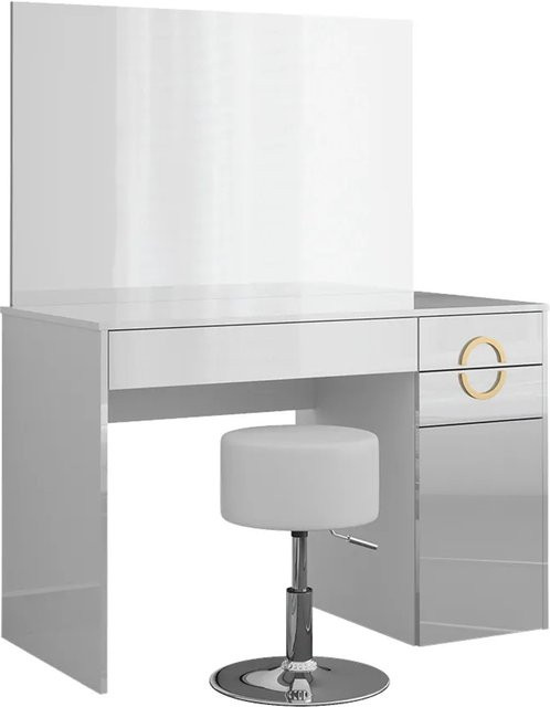 Vicco Schminktisch Adela Weiß Hochglanz mit Spiegel und Hocker, B: 115 cm, T: 76,4 cm - Bild 2