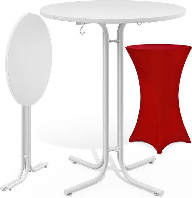 CASARIA Stehtisch Weiß aus MDF mit Stehtischhusse Rot, B/T: 110 x 70 cm und Husse Ø 70 cm - Bild 1