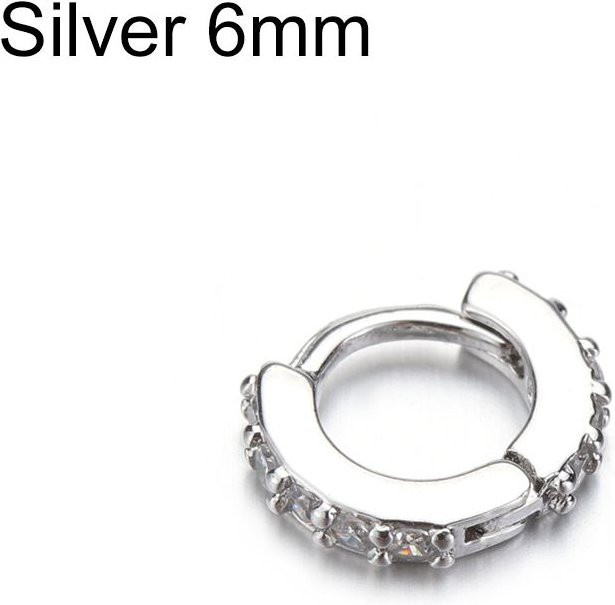 Junfeng Ohrpiercing Creolen, Silber, Zirkonia, Damen, 6mm - Bild 1