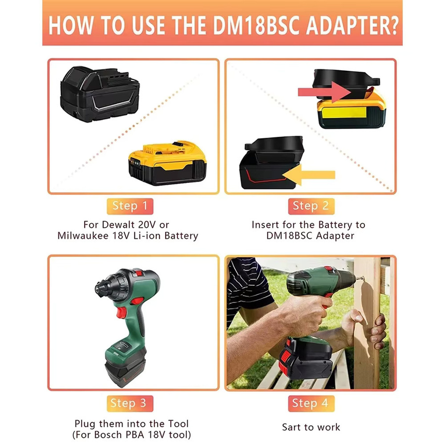 GiFi Power DM18BSC Akku-Adapter Konverter für Dewalt und Milwaukee 18V und 20V Li-Ionen Akkus zur Nutzung mit Heim-Elektrowerkzeugen - Bild 3