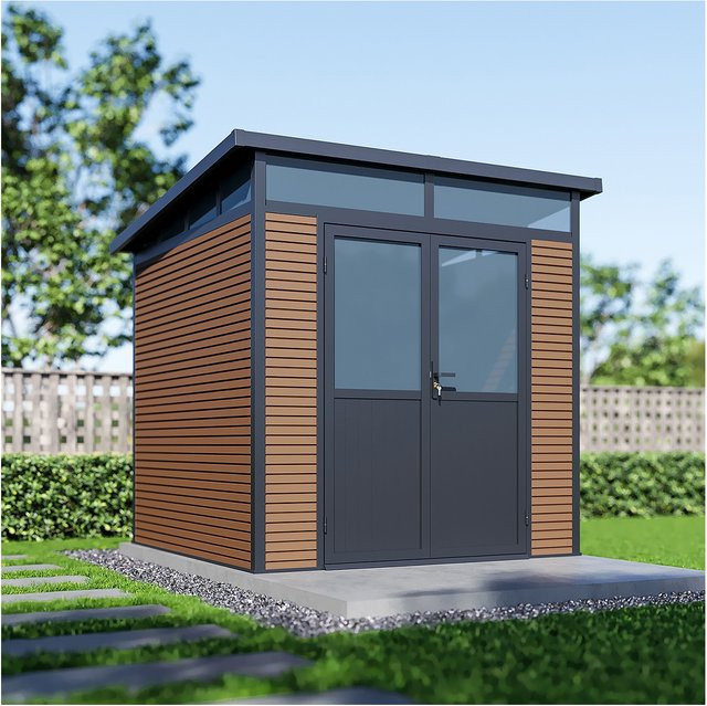 Weide Gartenhaus Gerätehaus aus Aluminium und WPC mit Doppeltür, Farbe Teak, B/T/H: 218 x 218 x 226 cm - Bild 3