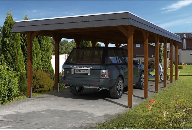 Skan Holz Carport Spessart in Nussbaum braun B/T: 396 x 893 cm mit EPDM Dachbahn - Bild 1