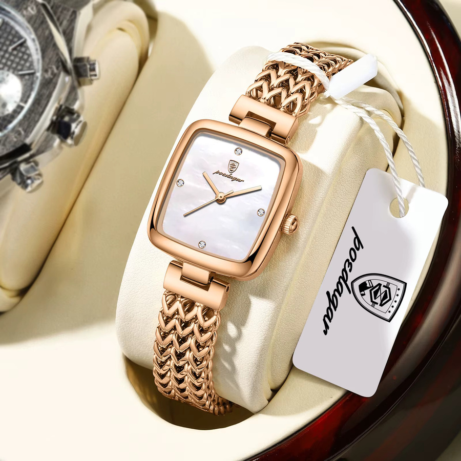 POEDAGAR Armbanduhr, Edelstahl, Quarz, eckig, Silber, Damen - Bild 2