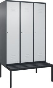 C+P Spind Classic PLUS Garderobenschrank mit Sitzbank, 3 Abteile, Schwarzgrau, B/T/H: 212 x 120 x 81,5 cm - Bild 1
