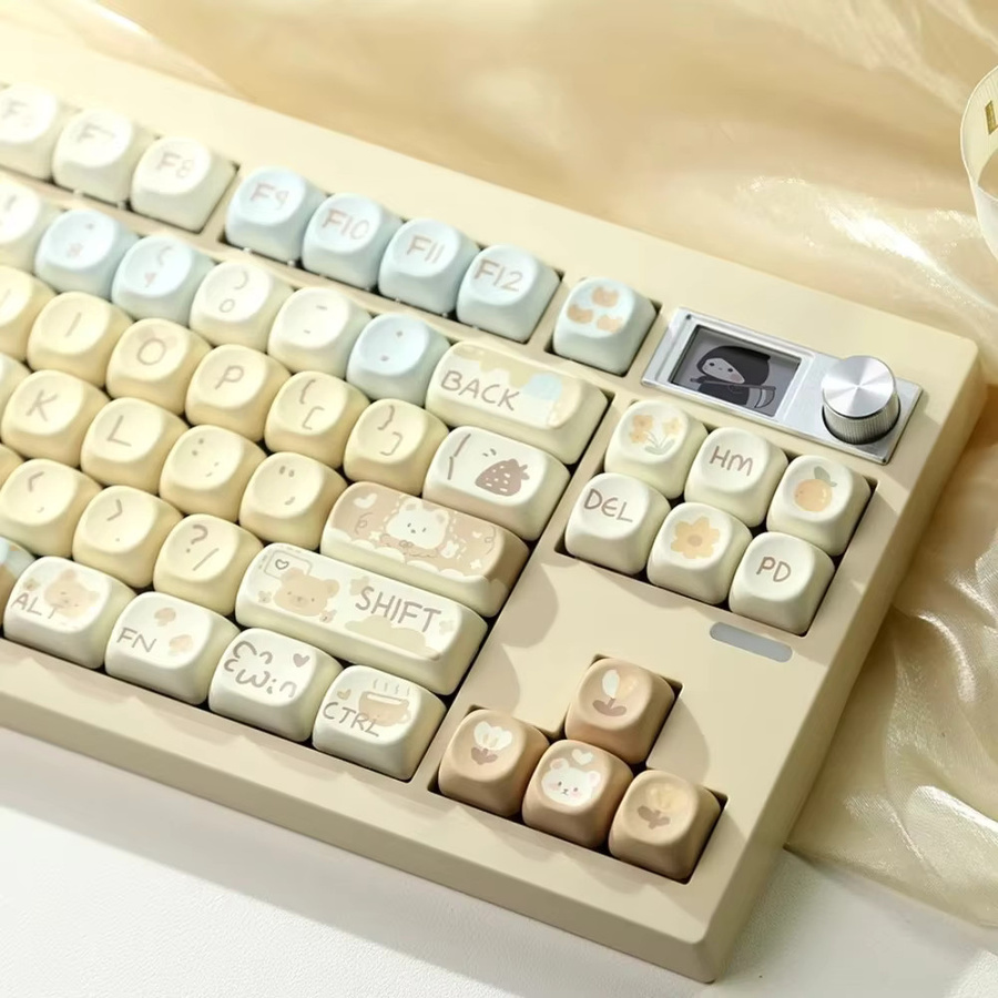 Niedliche Bär Tastenkappen in Cremegelb für mechanische Tastaturen, MOA-Profil aus PBT, DIY-Gaming-Tastatur-Zubehör - Bild 2