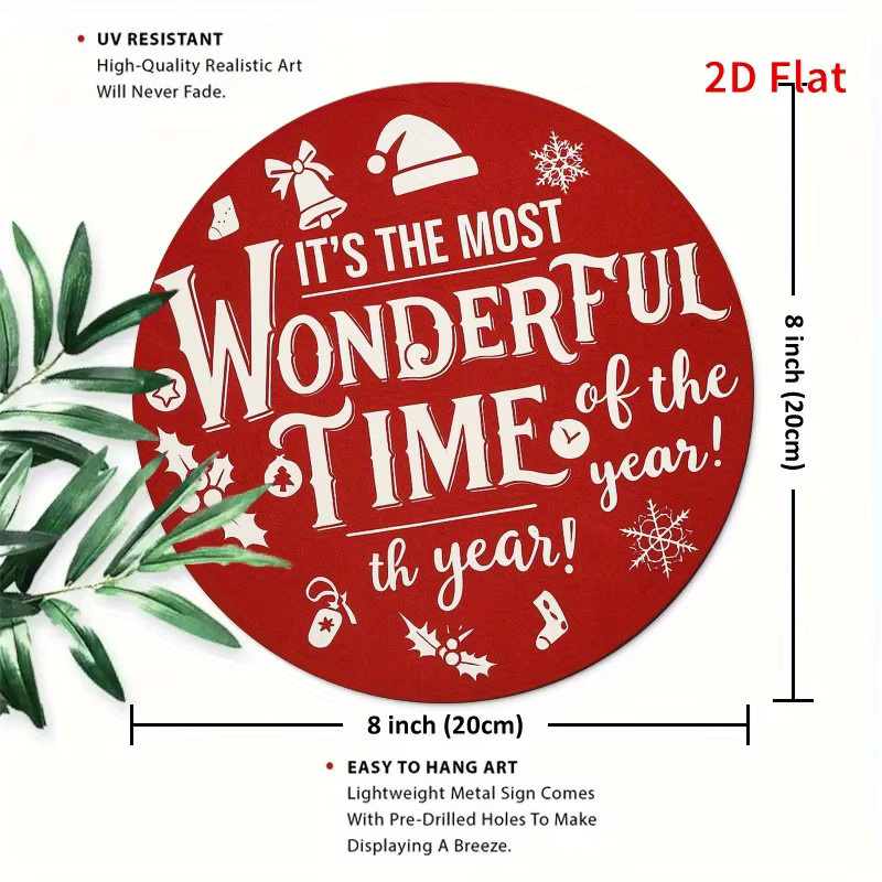 Potdemiel Metallwandkunst It's the Most Wonderful Time of the Year Weihnachtsdeko mit Schneeflocken und Typografie, Durchmesser: 19,81 cm, Rot - Bild 2