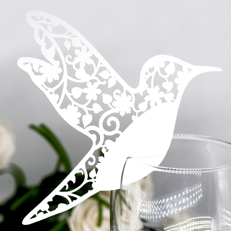 KaiSai 50 Stück Platzkarten in Vogelform für Hochzeit und Tischdekoration, Weiß - Bild 2
