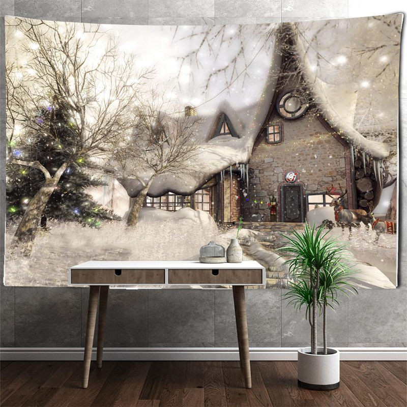 Super Six Wandtapisserie Weihnachten mit Kristall-Tannenbaum und Schneelandschaft, Weiß, B: 95 cm, H: 70 cm - Bild 1