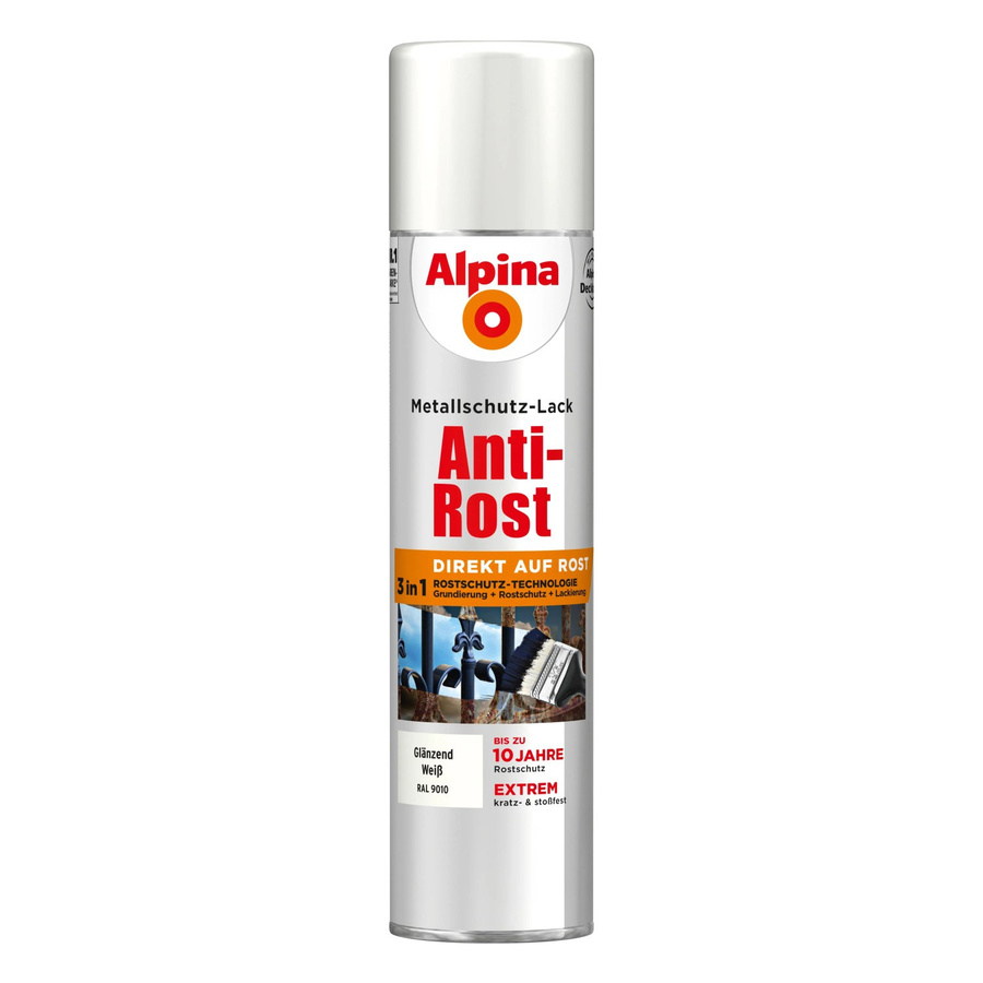 Alpina Metallschutz-Lack Anti-Rost Spray Weiß glänzend 400 ml - Bild 2