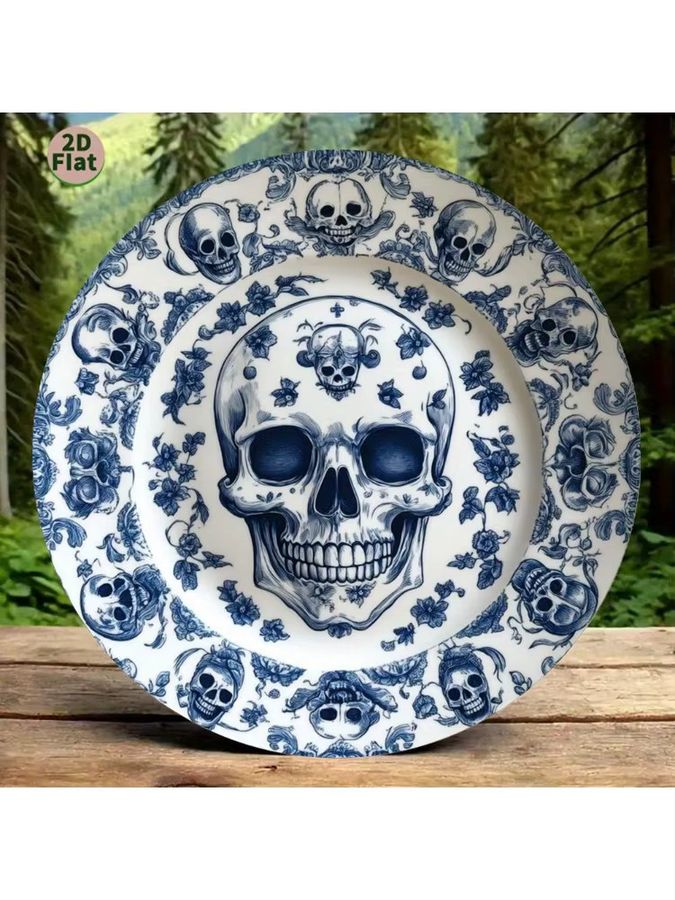 CIFBUY Vintage Floral Skelettplatte aus Aluminium in Blau und Weiß als 2D Kunstdeko - Bild 4