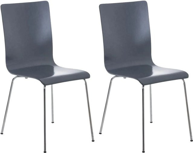 DELUKE 2er Set Besucherstuhl TUNIS Konferenzstuhl und Bürostuhl aus Holz und Metall, Farbe Grau, B/T/H: 43 x 47 x 87 cm - Bild 1