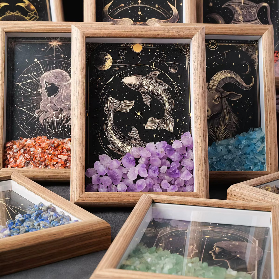 Runyangshi Foto Rahmen mit Sternzeichen Leo im natürlichen Design als dekoratives Desktop-Ornament für Wohnzimmer und Schlafzimmer - Bild 3