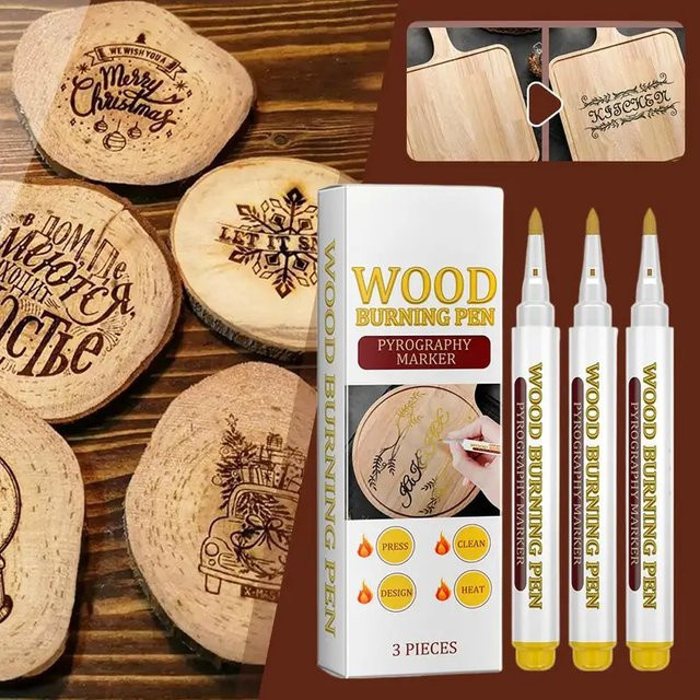 3er-Set Holzbrandstifte für kreative Pyrographie und DIY-Kunst mit Feinspitzen in Weiß - Bild 1