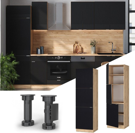 Vicco Vorratsschrank Fame-Line Eiche Schwarz gestreift mit 3 Türen und Soft-Close-Funktion B: 60 cm, H: 206 cm, T: 64,03 cm