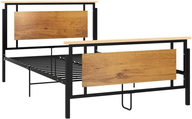 vidaXL Bettgestell aus Metall und Massivholz Eiche in Schwarz, B/T/H: 120 x 200 x 90 cm - Bild 1