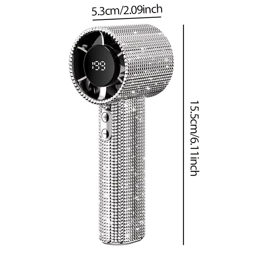 HAOYUNMA Mini-Handventilator mit Diamant-Design und LED-Anzeige, Silber, wiederaufladbar via USB - Bild 6