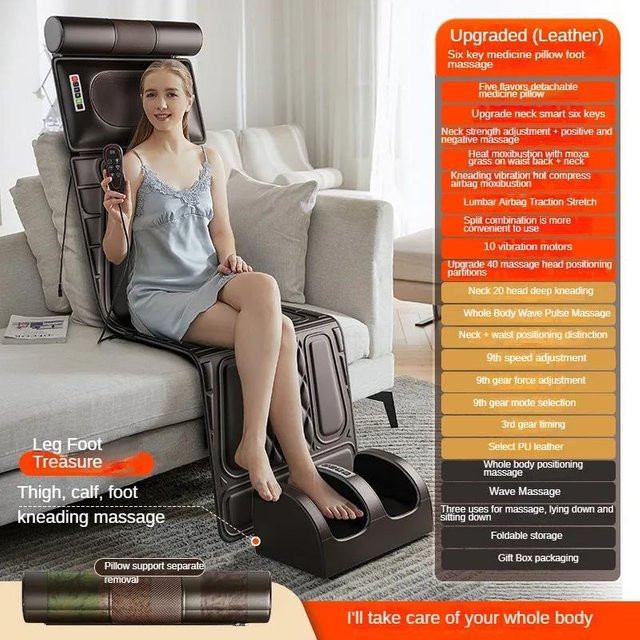 Jinkairui Elektrische Ganzkörper-Massageauflage mit Wärme und Vibration zur Entspannung für Schulter, Nacken, Taille und Rücken in Weiß - Bild 1