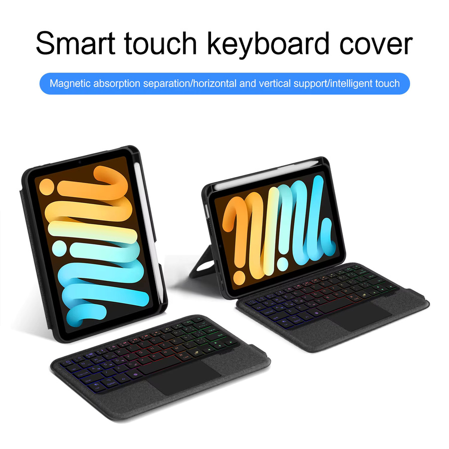AJIUYU Touchpad-Tastatur Hülle für iPad Mini A17 Pro mit Stifthalter und beleuchteter Tastatur in Schwarz - Bild 4
