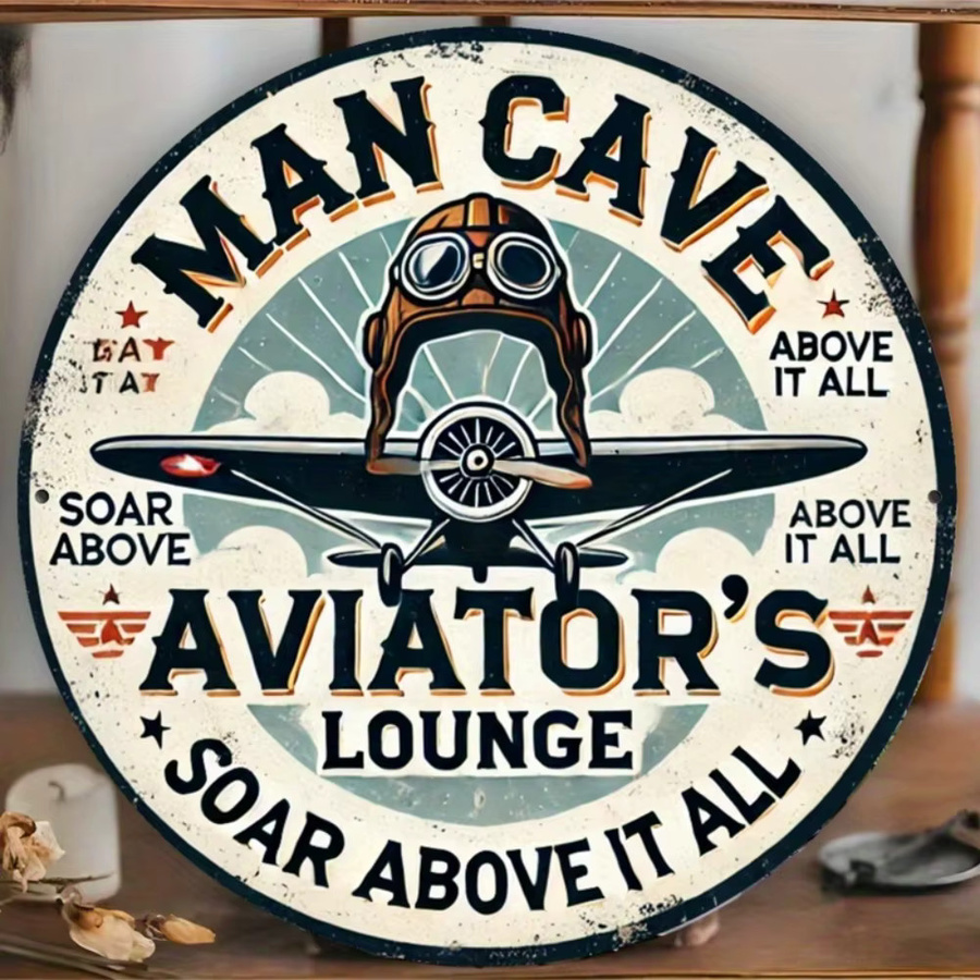 Vintage Wandschild aus Eisen von Potdemiel mit Pilot- und Doppeldecker-Design für deine Man Cave oder Pilot's Lounge, B/H: 20,3 x 20,3 cm - Bild 6