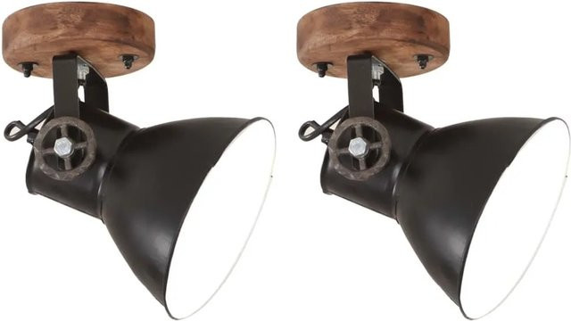 vidaXL Wand- und Deckenlampen im Industriestil aus Eisen und Mangoholz, 2er-Set, Schwarz/Braun, E27, B/H/T: 20 x 25 x 20 cm - Bild 1
