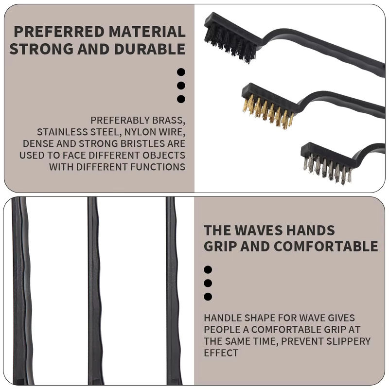 SI FANG Mini Drahtbürsten Set aus Nylon, Stahl und Kupfer mit gebogenem Griff zur Rostentfernung und Schlackereinigung - Bild 4