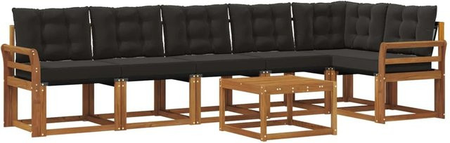 vidaXL Outdoor-Sofagarnitur 7-teilig aus Akazienholz mit Kissen und Couchtisch in Braun und Schwarz - Bild 1