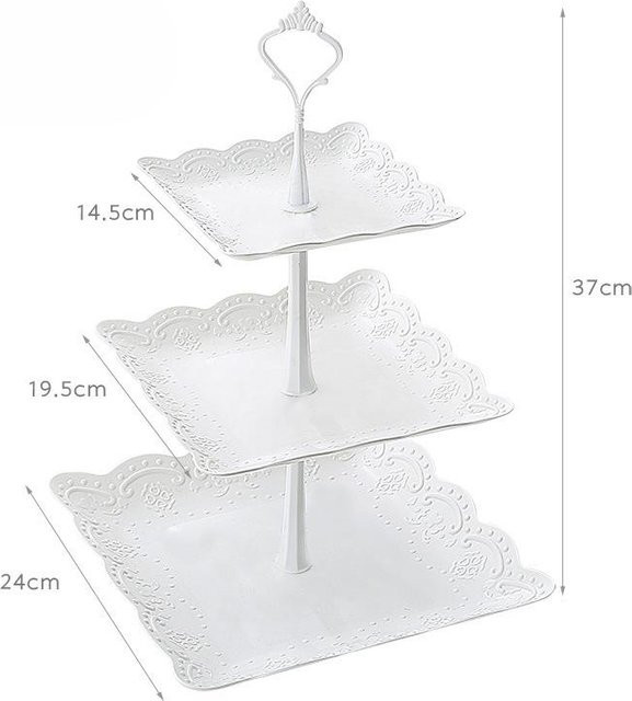 Yiran Furniture Dreistöckiger Kuchenträger im europäischen Stil, weiß, aus Keramik und Kunststoff - Bild 1