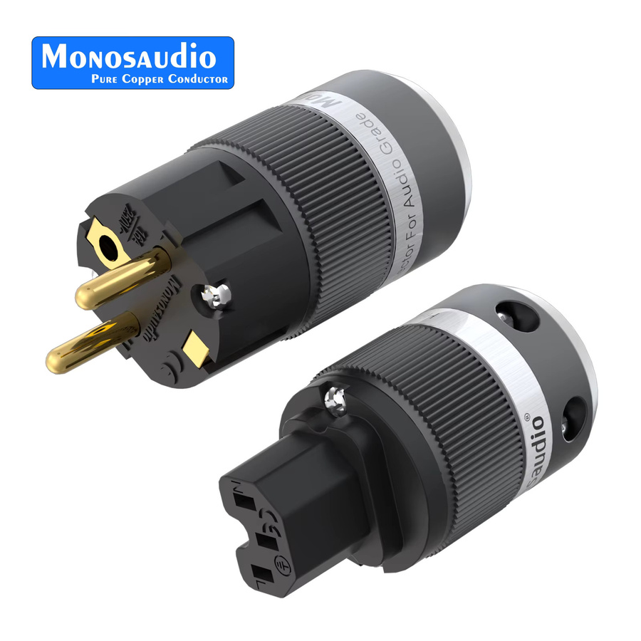 Monosaudio E100GF100G Hifi Schuko Netzstecker aus reinem Kupfer in Schwarz, IEC320 C13 Audio-Stromanschluss - Bild 1