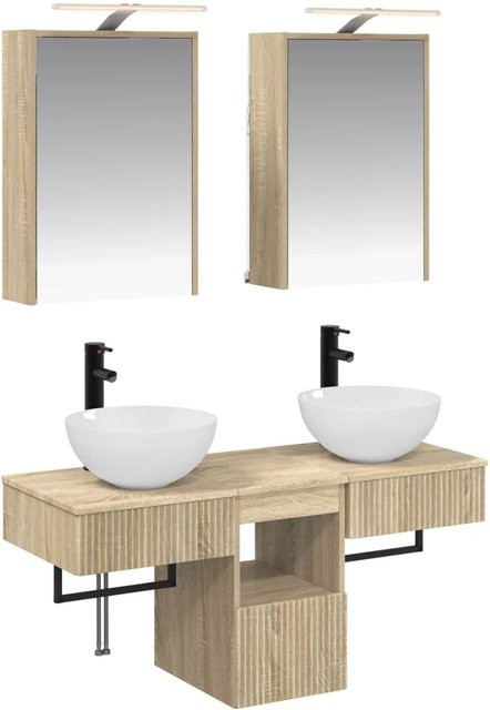 vidaXL Badezimmerschrank-Set 5-teilig in Sonoma-Eiche, Wandmontage mit Waschtischunterschrank und Spiegelschrank mit LED-Beleuchtung, B/T/H: 43 x 16 x 62,5 cm - Bild 1