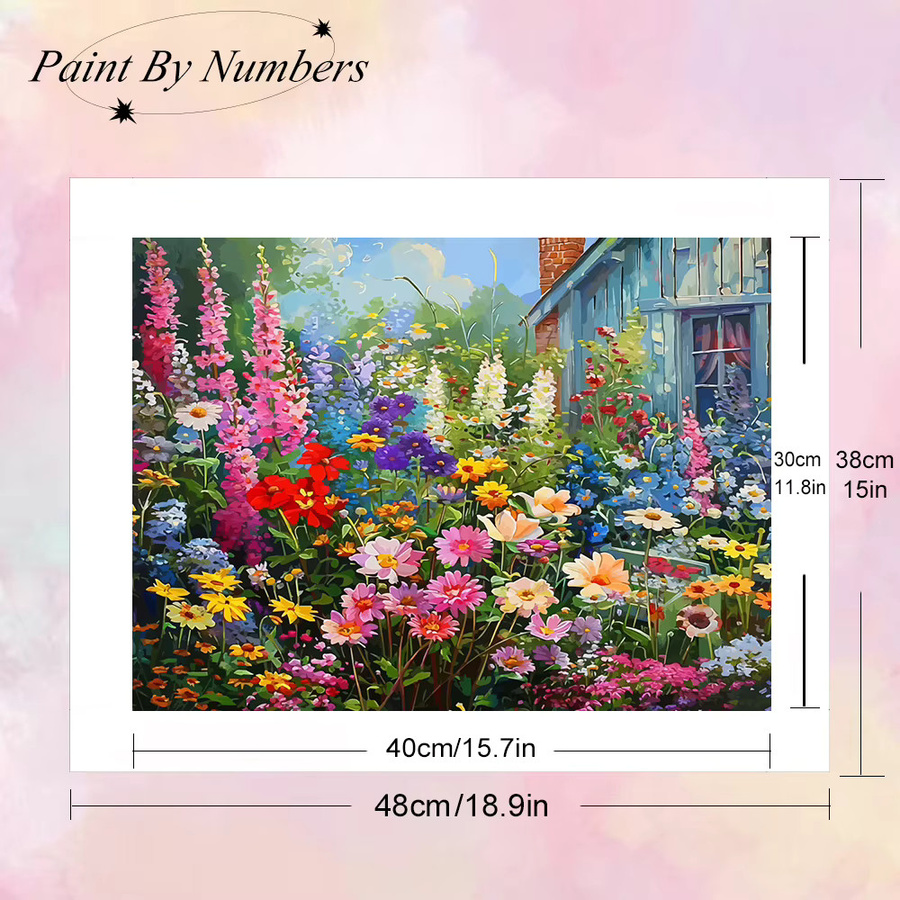 Momoart Malen nach Zahlen Set Blumen-Motiv auf Leinwand, Mehrfarbiges DIY-Bastelset mit floralem Garten-Design für Erwachsene - Bild 2